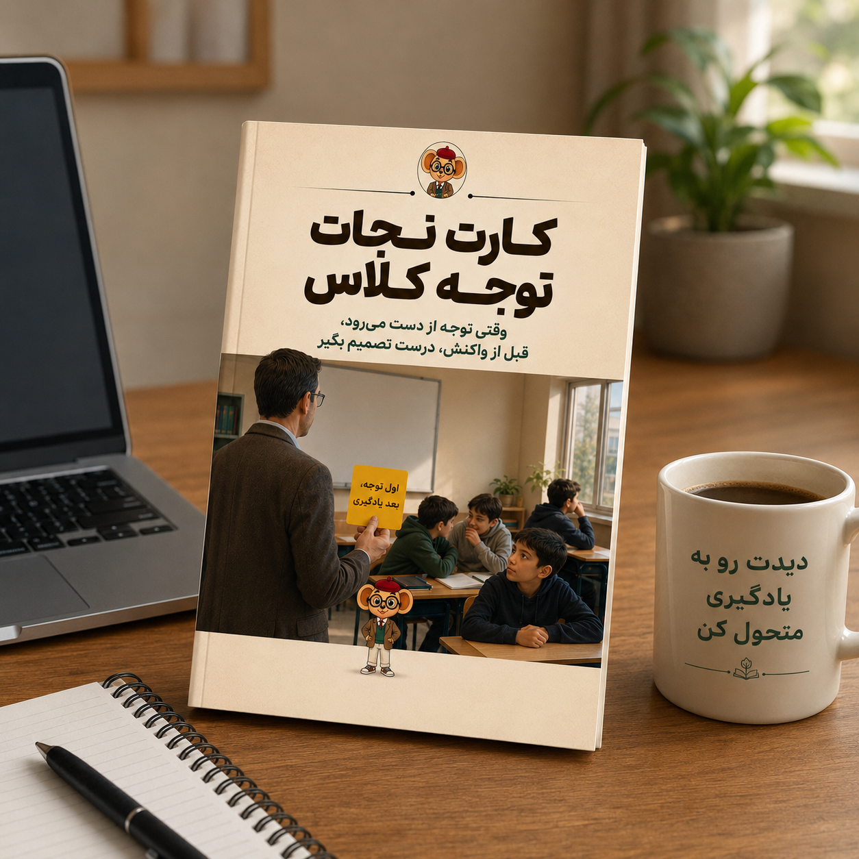 ماکاپ سهبعدی فایل PDF کارت نجات توجه کلاس؛ ابزار حرفهای مدیریت توجه دانشآموزان برای معلمان و افزایش مشارکت کلاس درس