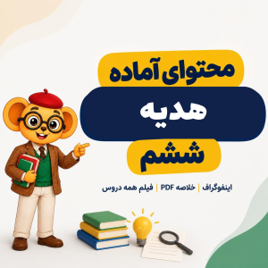 کاور محتوای آماده هدیه‌های آسمان ششم با تصویر موش عینکی و معرفی اینفوگراف، خلاصه PDF و فیلم همه دروس.